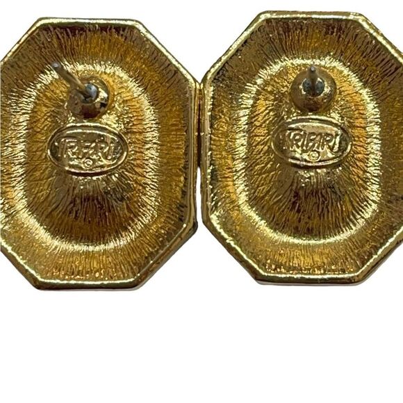 Vintage Trifari Black Enamel Clear Crystal Pierced Earrings - Picture 9 of 9